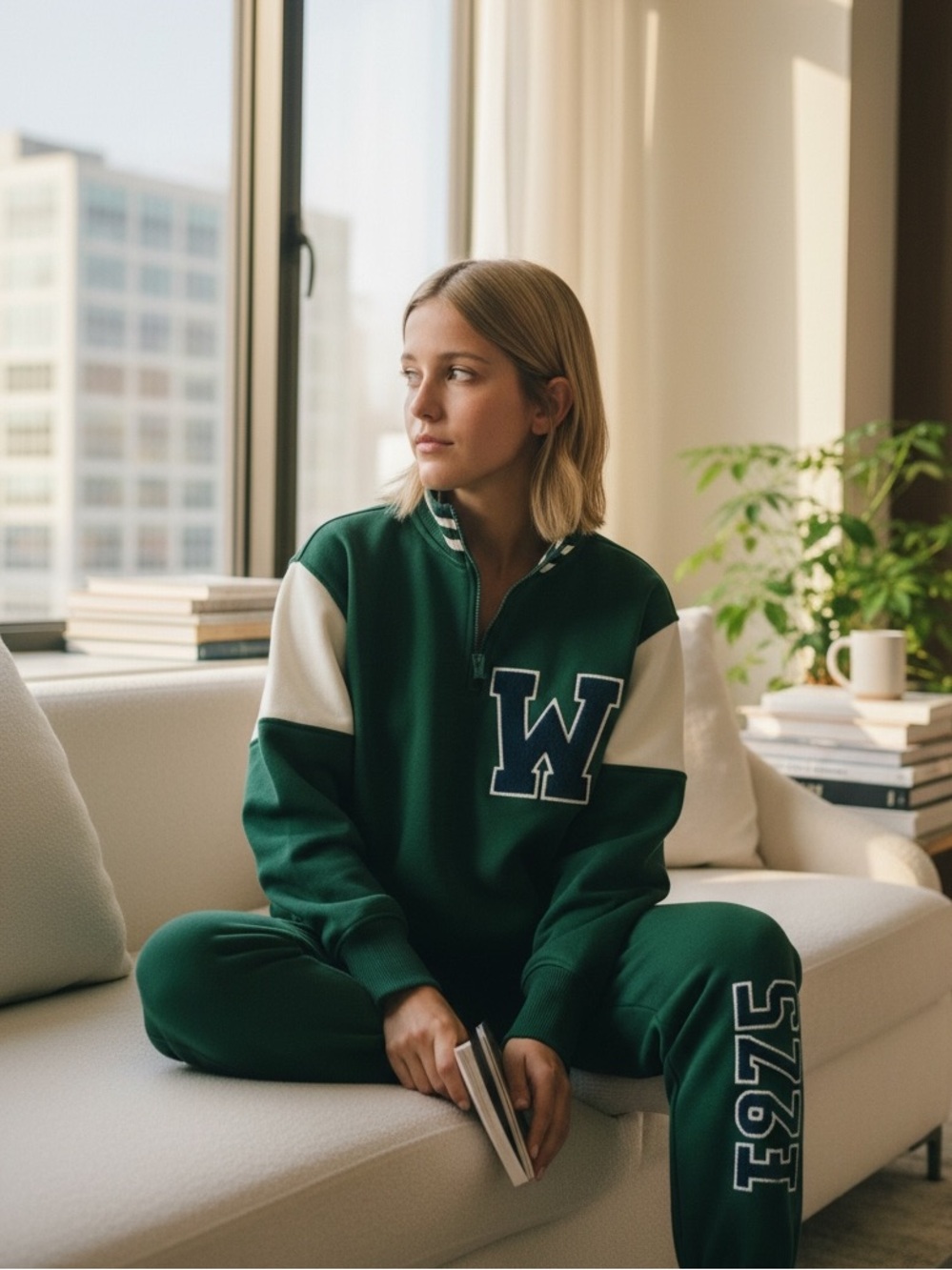 EUC Zara Flocked Green Pullover Sweatshirt - Picture 6 of 10